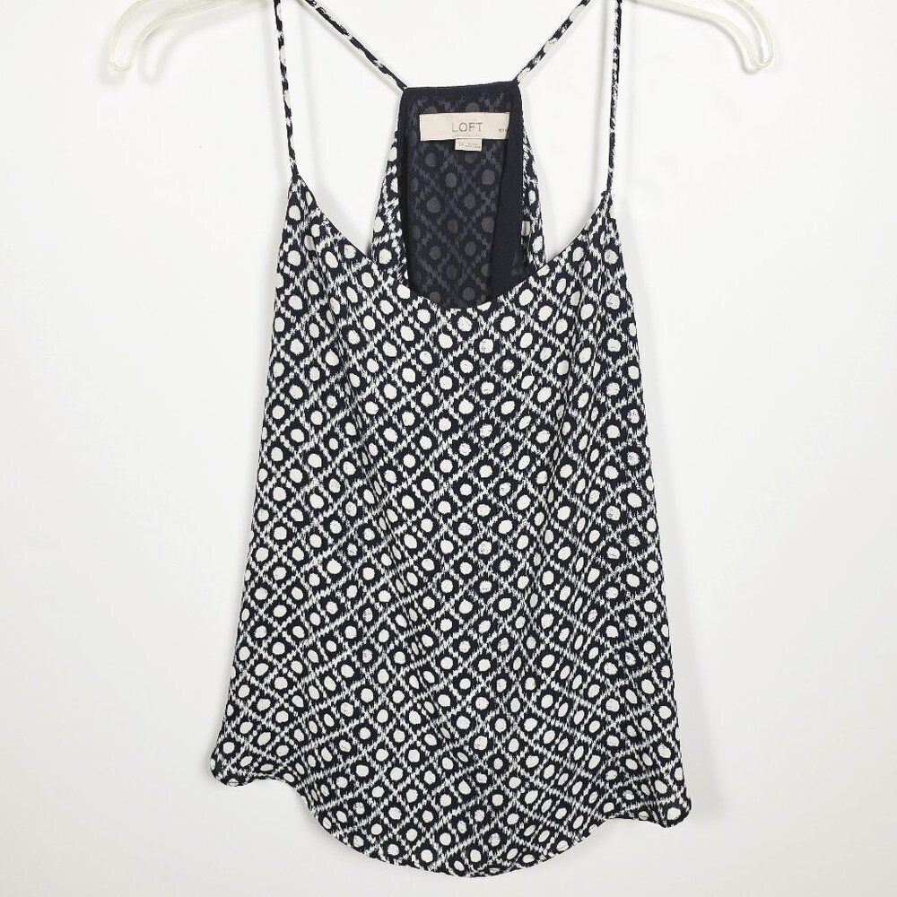 LOFT High-Low Navy Blue and White Lined Halter Top Sz Petite XS